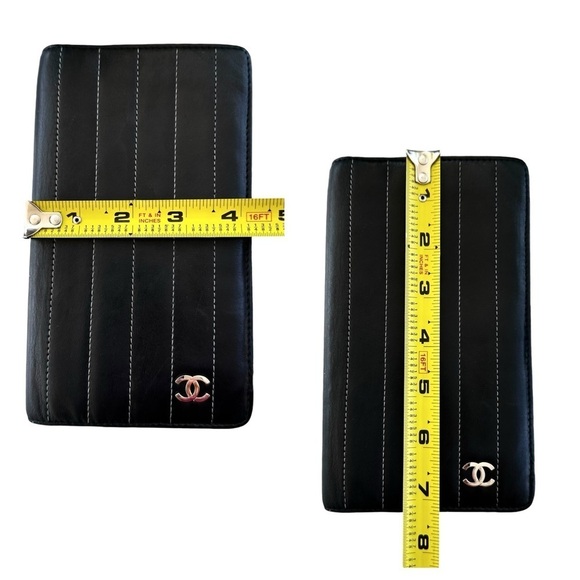Authentic CHANEL Black Smooth Pin Stripe Quilted Leather Long Wallet with Box - Picture 15 of 16